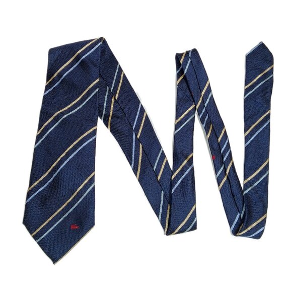 Lory Cravatte Silk Repp Tie Men’s Long 64” Navy Blue Gold Woven Designer Wide - Picture 2 of 4